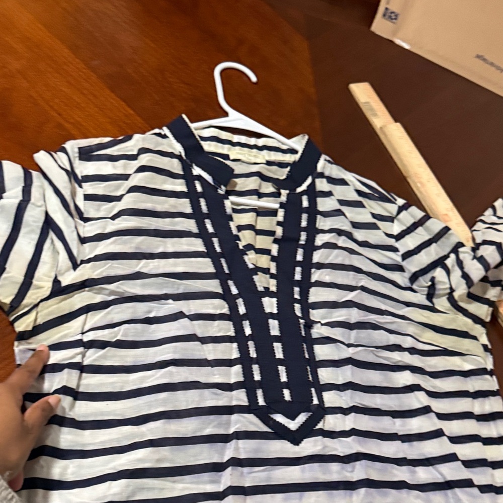 Saint Tropez West Navy and Cream Striped Top Sz L - Picture 8 of 10